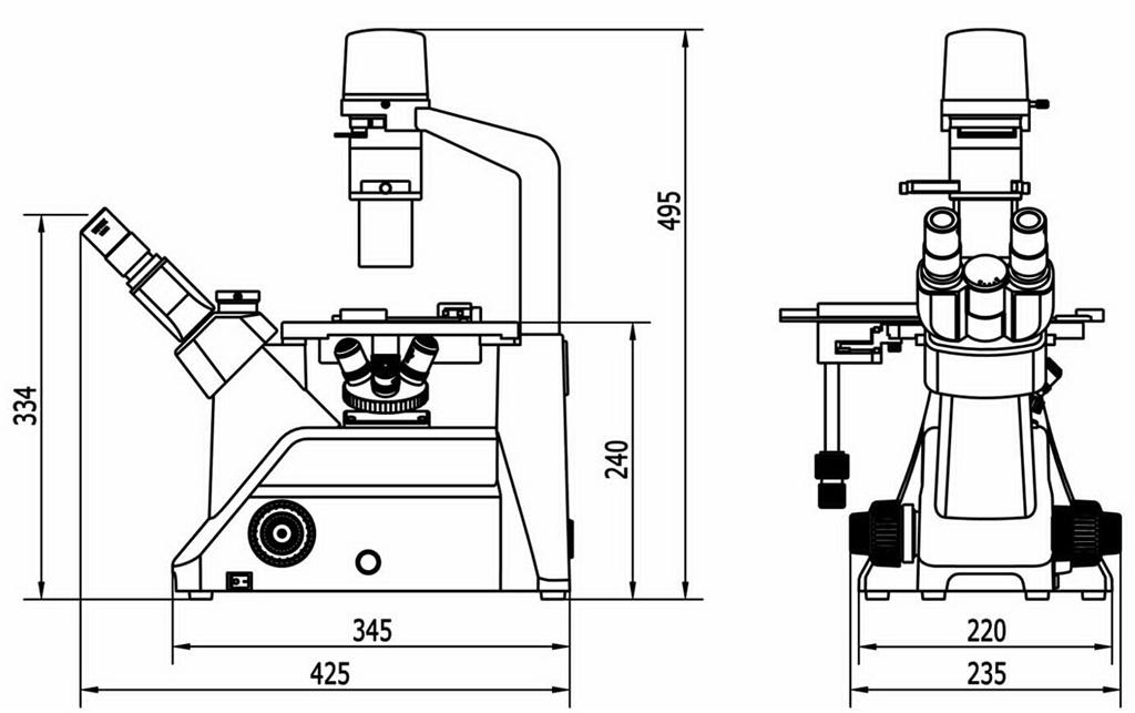 BDS200系列倒置顯微鏡外型尺寸